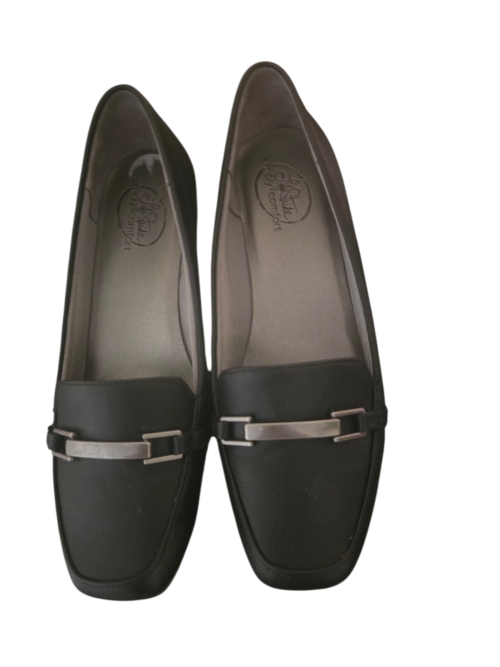 Women’s Black Slip-On Loafers with Silver Bit Detail